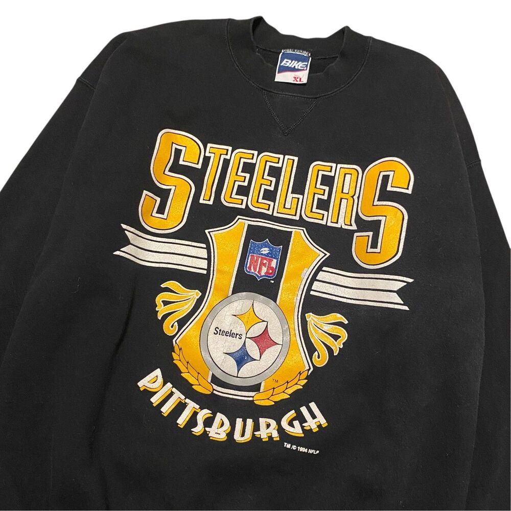 Vintage Bike Pittsburgh Steelers NFL Crewneck Sweater Sweatshirt USA Made L
